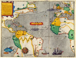 Die berühmte Westindienreise der englischen Flotte von 23 Schiffen und Barkassen, bei der die Städte St. Iago, Sto Domingo, Cartagena und St. Augustines erobert wurden, begonnen von P